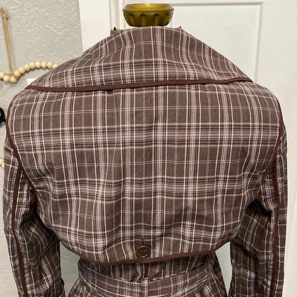 BCBG MAX AZRIA AUDREY PLAID TRENCH BROWN BLUE COAT SMALL - Picture 13 of 16